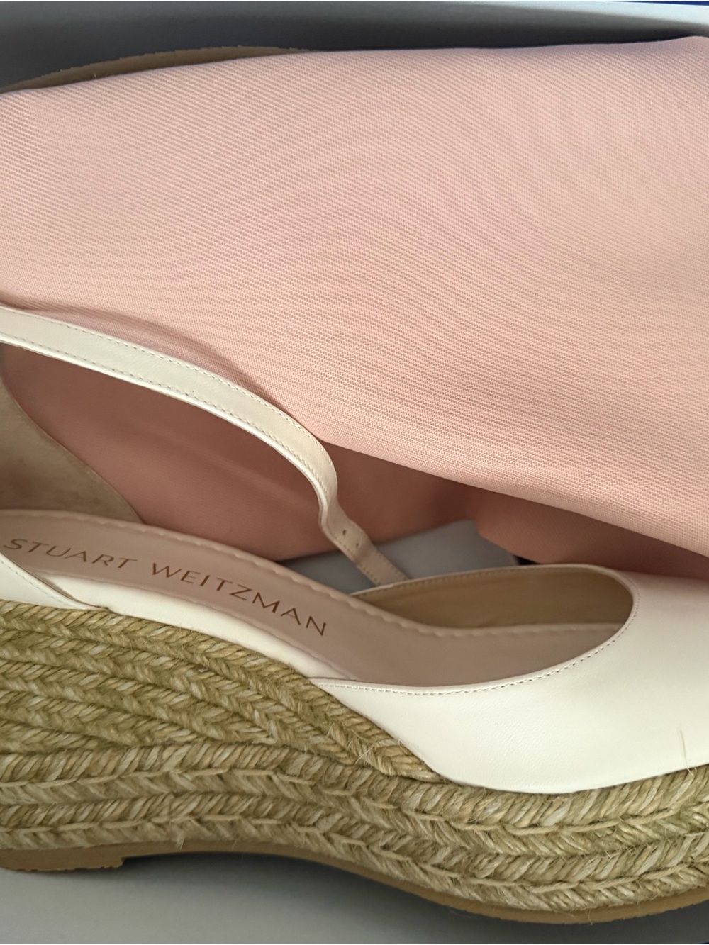 Stuart Weitzman Cream Espadrille Leather Wedge Slingback - Picture 1 of 5